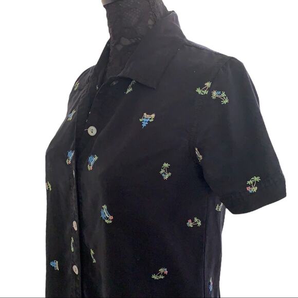 AKS Amy K Su embroidery Palm Trees Black Shirt XSP - Picture 2 of 11